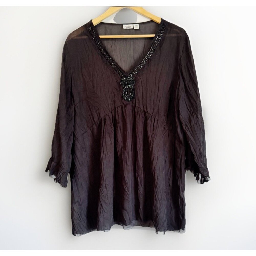 Cato Black Sheer Beaded Top Women’s 18/20 3/4 Flare Sleeves Fairy Whimsigoth